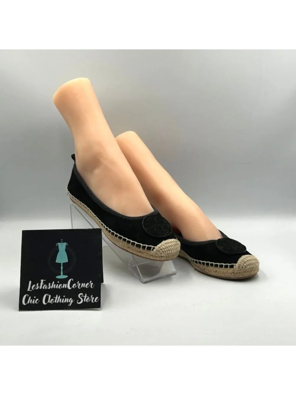 Tory Burch Women's Black Velvet Minnie Espadrille Slip on Flats Size 6 3617